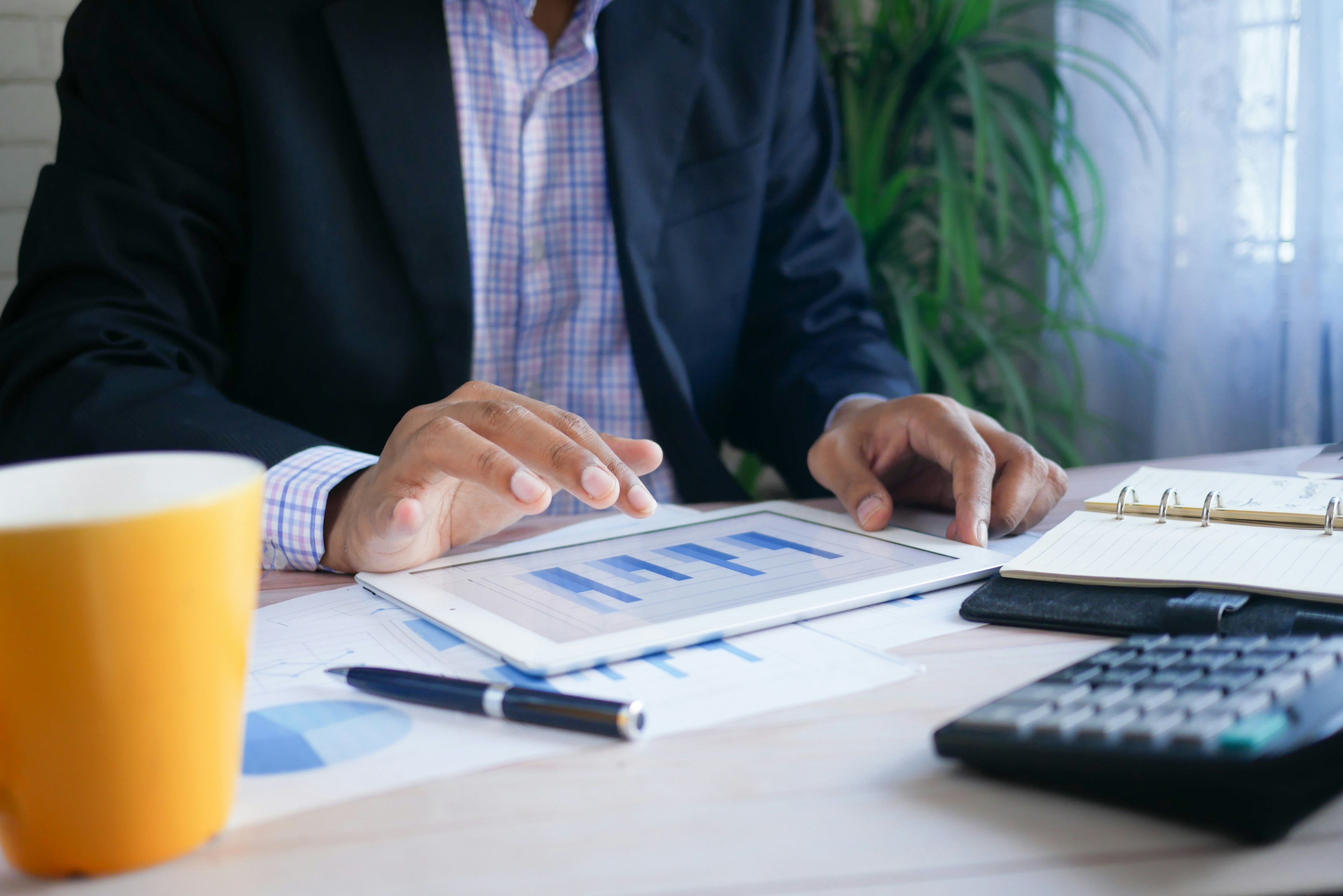 Reviewing financial reports and figures